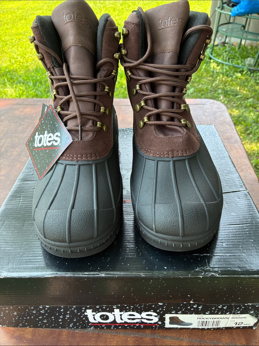 totes Brown and Black Men's Waterproof Boat-Style Duck Boots